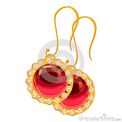 Earrings with rubies icon, cartoon style Vector Illustration