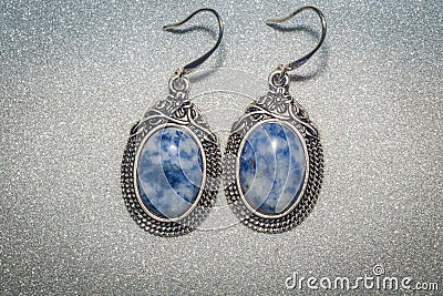 Earrings with sodalite Stock Photo