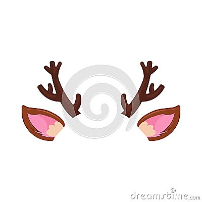 Ears and horns of a New Year`s deer mask. Carnival chrismas hat on face Vector Illustration