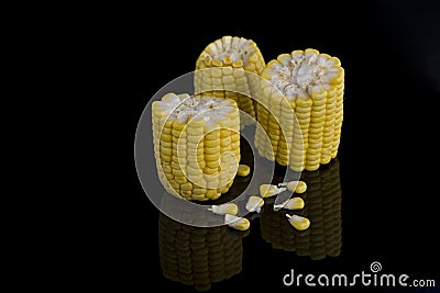 Ears sweet corn isolated on black background Stock Photo