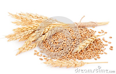 Ears of wheat and wheat grains Stock Photo