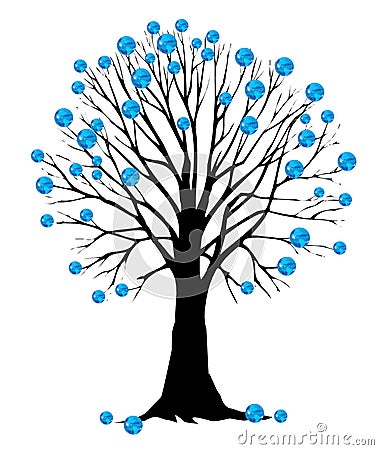 Tree with globes hanging from branches Cartoon Illustration