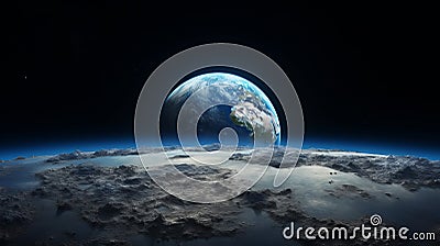 The Earth as seen from the surface of the moon Stock Photo