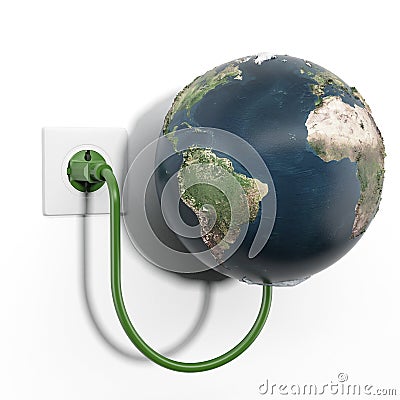 Earth attached to electrical socket Stock Photo