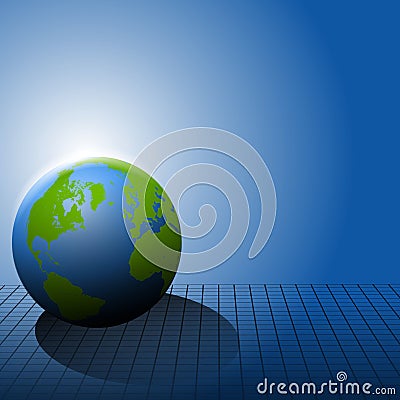 Earth on Blue Grid Background Cartoon Illustration