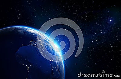 Earth blue shining - horizon and stars Stock Photo