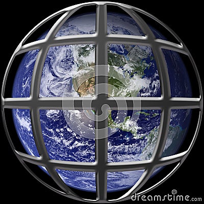 Earth in cage Cartoon Illustration