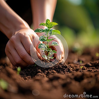 Earth care Person planting saplings, fostering environmental sustainability and growth Stock Photo