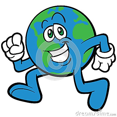 Earth Cartoon Mascot Character Running Vector Illustration