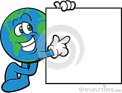 Earth Cartoon Mascot Pointing To A Message Vector Illustration