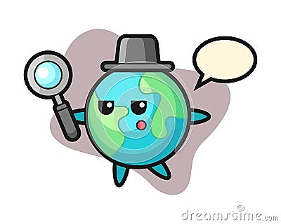 Earth cartoon searching with a magnifying glass Vector Illustration