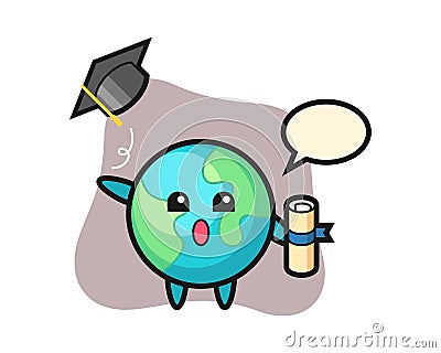 Earth cartoon throwing the hat at graduation Vector Illustration