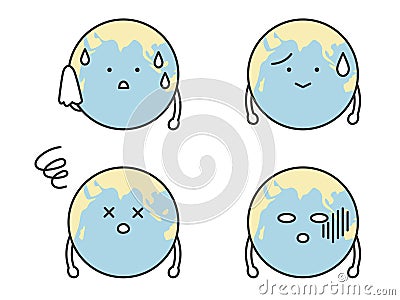 Earth character sweating and looking tired Cartoon Illustration
