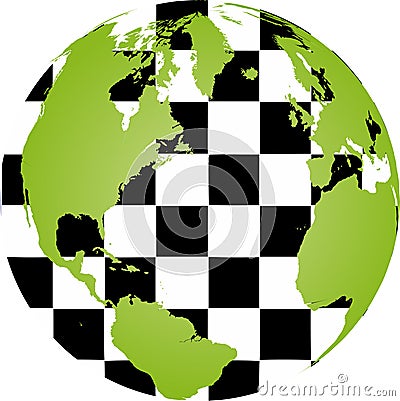 Earth with checkered flag on world chessboard Vector Illustration