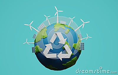 Earth clean energy in recycle symbol environmentally sustainable alternative energy Cartoon Illustration