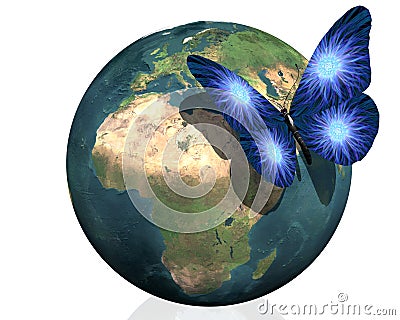 Earth with cool butterfly colorful creative back Stock Photo
