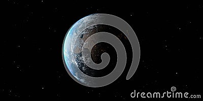 Earth 3D illustration from space day and night globe isolated on black background Cartoon Illustration
