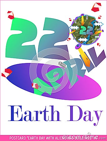 Earth Day with aliens and buildings 7 Vector Illustration