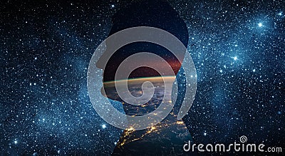 Earth Day 22April concept. Planet earth inside a human silhouette on the background of the universe. Stock Photo