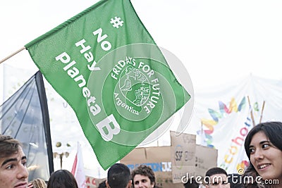 Earth Day in Argentina, flag of Fridays for future, There is no planet B Editorial Stock Photo