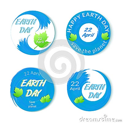 Earth Day badges set isolated Vector Illustration