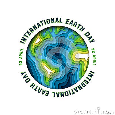 Earth Day card of green paper cutout planet Vector Illustration