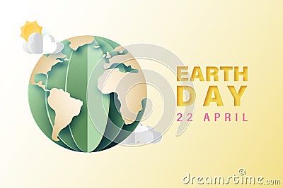 Earth day concept.3d paper art of eco friendly design.Save the world with ecology and environment conservation concept.Vector Vector Illustration