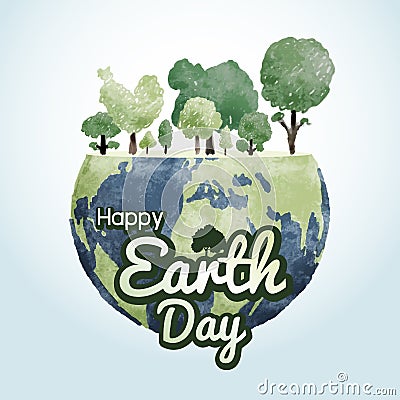 Earth day concept design of watercolor tree and world vector illustration Vector Illustration