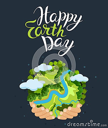 Earth day concept. Human hands holding floating globe in space. Save our planet. Flat style vector illustration Vector Illustration