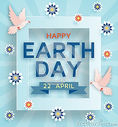 Earth Day cute background with doves Vector Illustration