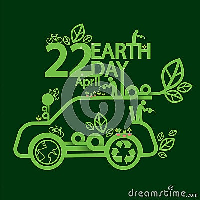 Earth Day Ecologic Driving Concept. Vector Illustration