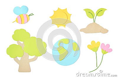 Earth day element paper cut on white background Stock Photo