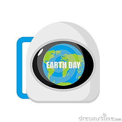 Earth Day. Helmet astronaut and planet reflected. cosmonaut cap Vector Illustration