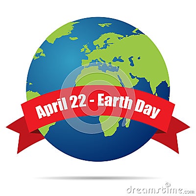 Earth day holiday poster with shadow on white background Vector Illustration