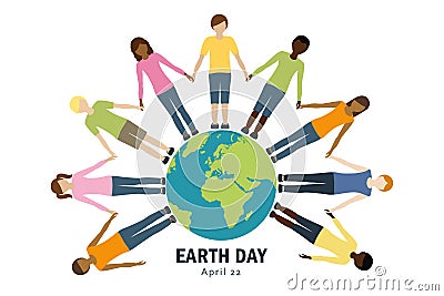 Earth day kids around the world Vector Illustration