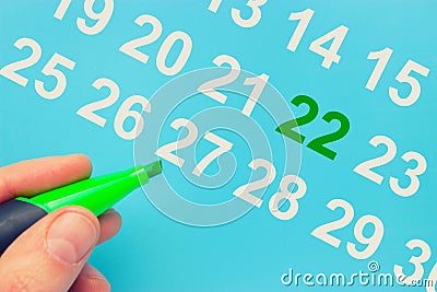 Earth day marked on the calendar Stock Photo