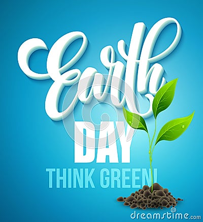 Earth Day poster. Vector illustration with the Earth day lettering, planets and green leaves Vector Illustration