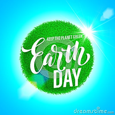 Earth Day poster. Vector illustration of green planet eco. Cartoon Illustration