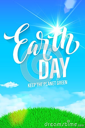 Earth Day poster. Vector illustration of green planet eco. Cartoon Illustration