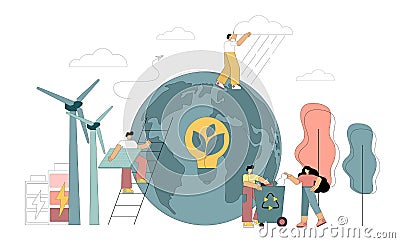Earth Day, solving environmental problems, recycling waste, saving the planet, using alternative forms of energy. Vector Illustration