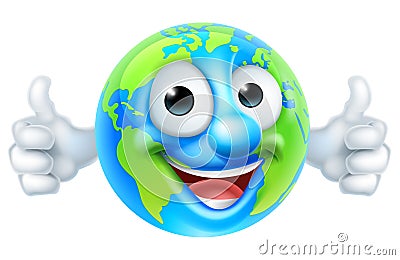 Earth Day Thumbs Up Mascot Cartoon Character Vector Illustration