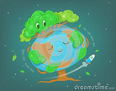 Earth Day ,World environment day background. tree save the earth on space,Vector illustration Cartoon Illustration