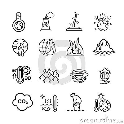 earth, disaster, fire, flood, illustration, climate, icon, symbol, vector, change, effect, eruption, global, graphic, silhouette, Cartoon Illustration