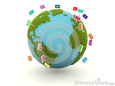 Earth with domain name signs Stock Photo