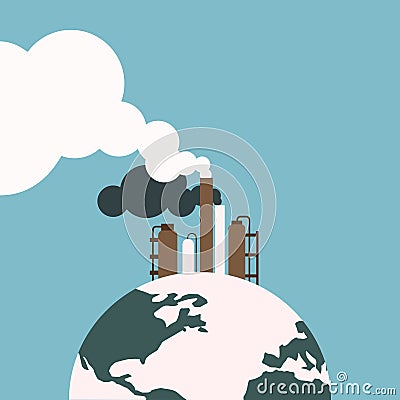 Earth emitting toxic gases from factories Vector Illustration