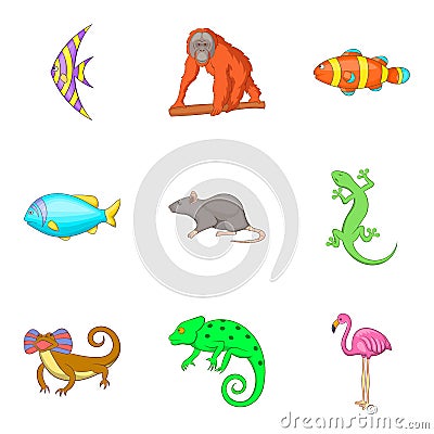 Earth fauna icons set, cartoon style Vector Illustration