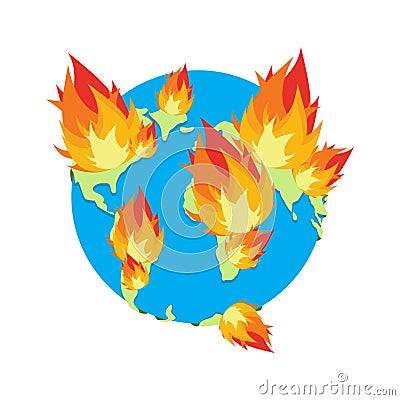 Earth on fire. Planet is burning. Disaster. doomsday Vector Illustration