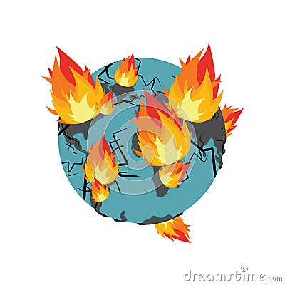 Earth on fire. Planet is burning. Disaster. doomsday Vector Illustration
