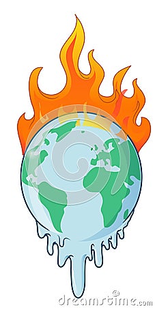 Earth on fire planet is burning disaster warning Vector Illustration
