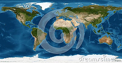 Earth flat view from space. Detailed World physical map on global satellite photo Stock Photo